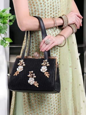 Firstkart Black Sling Bag Cum Handbag for Bridals & Gifting | Premium Floral Design | Wedding & Party Wear