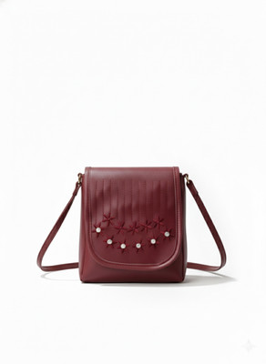Parrth enterprises Maroon Hand-held Bag Sling Bag for Women∣Embroidered Cross Body Bag∣Small Grey Purse