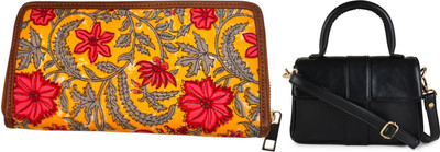 Dakota Yellow, Black Clutch STYLISH Bohemian Clutch for Girls & Womens(Pack of 2)