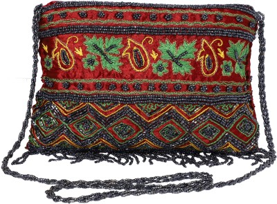 myDsGifts Maroon Sling Bag Women’s Stylish Sling Bag Clutch with Ethnic Beadwork and Embroidery, Brown