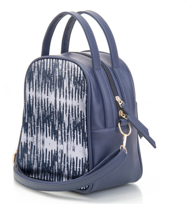 house of common Blue Shoulder Bag Printed Vegan Leather and Coated Duck canvas Fabric Sling Handbag, Bag For Women