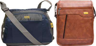Blowzy Blue, Grey, Tan Sling Bag College crossbody Travel Unisex Office Business Messenger Bag(Pack of 2)