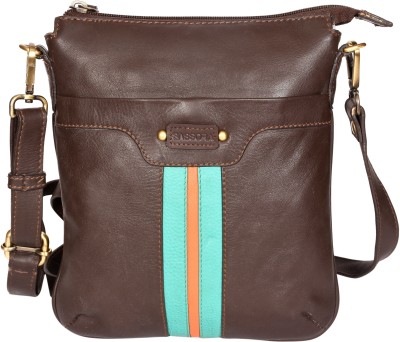 Sassora Brown, Orange, Blue Sling Bag Genuine Leather Unisex Brown/Orange/Turquoise Casual Sling Bag-Z129