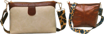 Dakota Beige, Brown Sling Bag Stylish Crossbody Bag with Golden Belt For Girls & Women(Pack of 2)