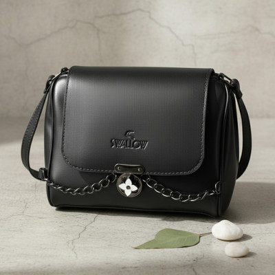 zufisha Black Sling Bag Elegant Chain-Detail Sling Handbag for Women & Girls.