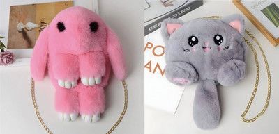 Nappmall Grey, Pink Sling Bag Women Shoulder Bag Cute Soft & Fluffy Teddy Bear Sling Bag | Side Bags(Pack of 2)