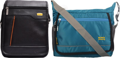 Blowzy Black, Blue Sling Bag Artificial Leather Cross-Body Large Sling Bag for Men/Boys(Pack of 2)