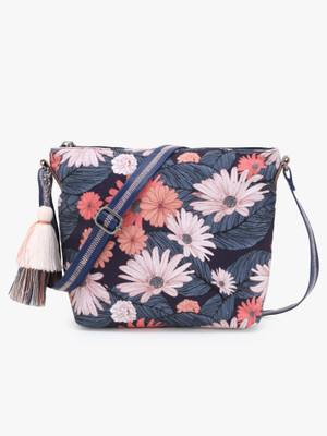 Anekaant Multicolor Sling Bag Grey & Multi Polyester & Leatherette Digital Print Floral Sling Bag