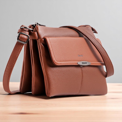 Exotic Brown Sling Bag Dual-Tone Three-Layer Compartment Bag – Stylish & Functional Design