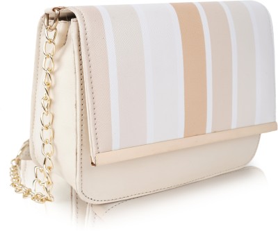 SPOTIC Beige Sling Bag Elegant Unique Design Classy Crossbody Gold Chain Strap Slingbag For Women