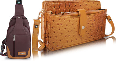 CIMONI Maroon, Tan Shoulder Bag Classy Unique Design Classy Trendy Travel Chest Choulder Unisex Crossbody Bag(Pack of 2)