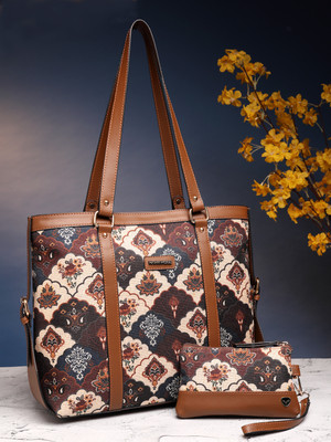 HAWKWOOD Women Brown, White Tote