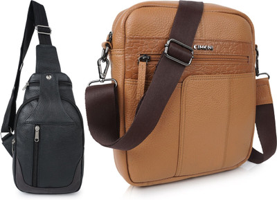 CIMONI Black, Tan Shoulder Bag Casual Trendy Travel Sling Bag Crossbody Shoulder Waterproof Short Trip Bag(Pack of 2)
