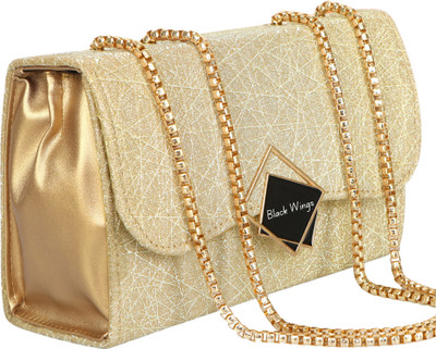 Black Wings Gold Sling Bag Cross body Chain handle Partywear Sling Bags for Girls