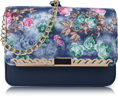 SPOTIC Blue Sling Bag Classy Look Unique Design Printed Crossbody Gold Chain Strap Slingbag For Women