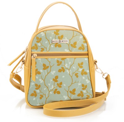 Sacci Mucci Yellow Satchel Women's Satchel Bag | Ladies Purse Handbag, Sling Bag - Floral Tree Twig Design