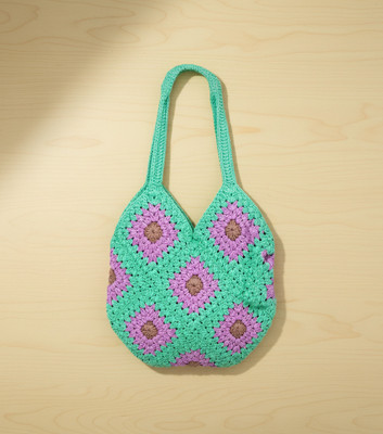 MajesticHands Multicolor Messenger Bag Mint Green Handmade Crochet Tote Bag – Boho Shoulder Purse, Stylish & Durable