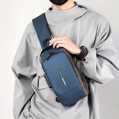 GJSHOP Blue Shoulder Bag Fashion Men's Biker Bag Password Chest Bag Men's Bag Shoulder Bag Sports Belt