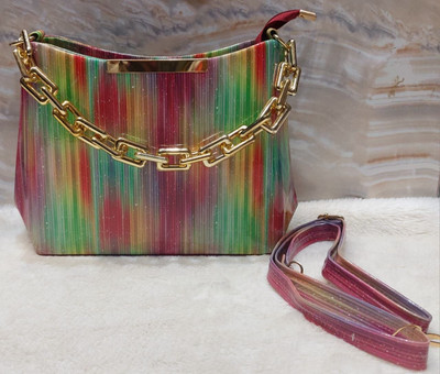 G GLAMORA Maroon, Multicolor Sling Bag Fashionable Handbag for Women with Golden Chain Detail