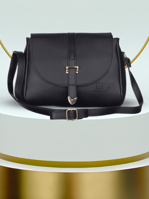 Leather Land Black Sling Bag Buckle IN