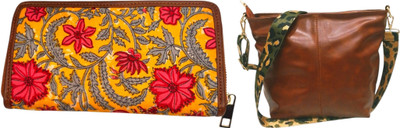 Dakota Yellow, Brown Clutch STYLISH Bohemian Clutch for Girls & Womens(Pack of 2)
