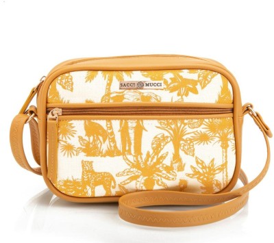 Sacci Mucci Yellow Sling Bag Boxy Shoulder Sling Crossbody Bag , Stylish Sling Bag-Toile