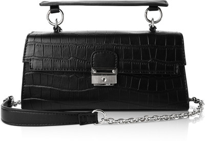 Angeline Black Satchel Rectangle shape royal feel designer sling bag