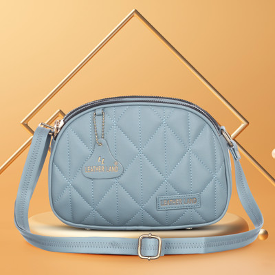 Leather Land Blue Sling Bag 3 ZIPPER sling in Sky blue