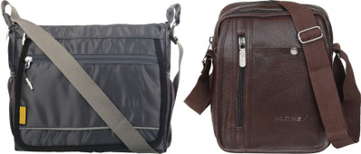 GOODINA Grey, Brown Sling Bag Sling Cross Body Travel Office Business Messenger one Side Shoulder Bag(Pack of 2)