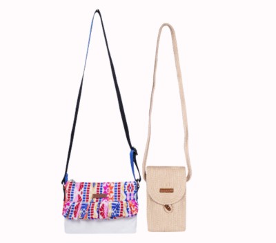 ENSAC Multicolor, Beige Sling Bag JUTEROPE-MOBILEcBEG-1_RUFFLEcMULTI-2(Pack of 2)