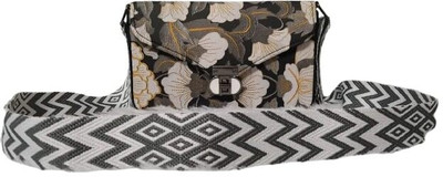 Fashionlu Multicolor Shoulder Bag Floral Print Crossbody Bag with Geometric Pattern Strap Sling bag