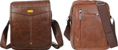Blowzy Tan, Brown Sling Bag Cross body messenger travel Sling Messenger Bag One Side Multi Pocket(Pack of 2)