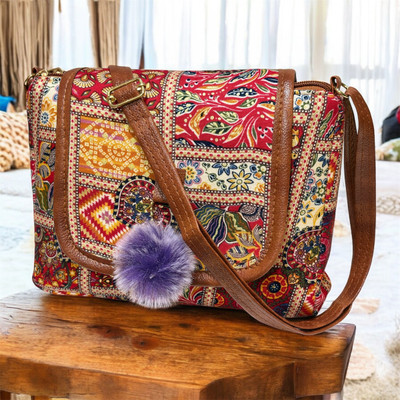 mas navi Maroon Sling Bag Imported Fabric Vegan Leather Fashion Bags