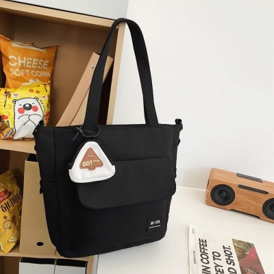 kidsnuch Black Messenger Bag Canvas and Leather Tote Bag