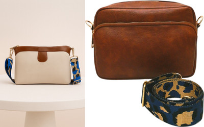 Dakota Brown, Beige Sling Bag /Crossbody Bag with Dark Blue Adjustable Belt for Girls & Women(Pack of 2)