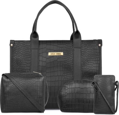 LEGAL BRIBE Black Tote Front Strap Crock Tote Bag Combo Of 4(Pack of 4)