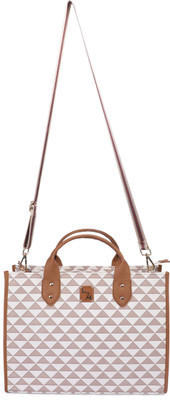 LOOKnHOOK Brown, White Shoulder Bag Handbag Zipper Clouser with Hand Handle, Detachable and Adjustable Straps