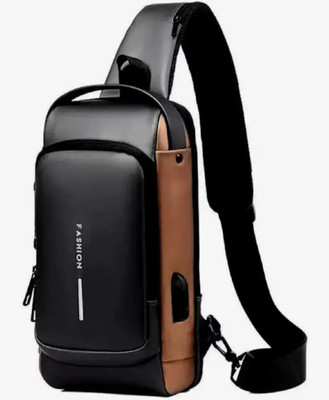 fashnita Black, Brown Shoulder Bag sling bag businessman bag chest cross body bag with USB charging port