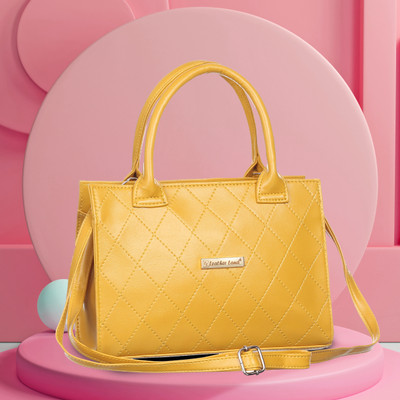Leather Land Yellow Sling Bag Barfi Box Sling in Marble Yellow