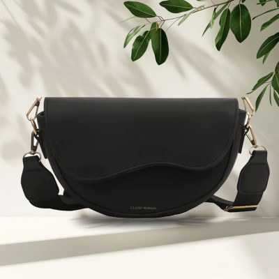 Classy Women Black Sling Bag Indie Core Mini Crossbody Bag – Adjustable Strap And Spacious Inside