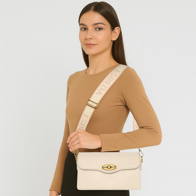 ESBEDA Beige Sling Bag Twist Satchel Sling Bag