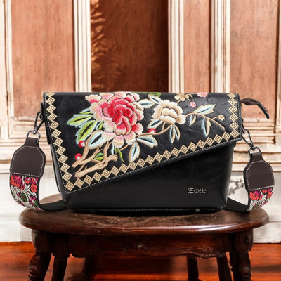 Exotic Premium Black Sling Bag Floral Emboridery Premium shoulder sling bag