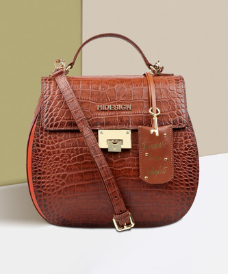 HIDESIGN Tan Sling Bag FLING 02-CROCO/MEL RANCH/SPLIT-TAN/LOBS/TAN