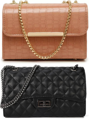 Bag ward Brown, Black Sling Bag Stylish Fancy Unique Design Sling Bag For Women's/Girls(Pack of 2)