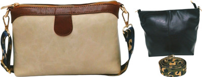 Dakota Beige, Black Sling Bag Stylish Crossbody Bag with Dark Blue Belt For Girls & Women(Pack of 2)