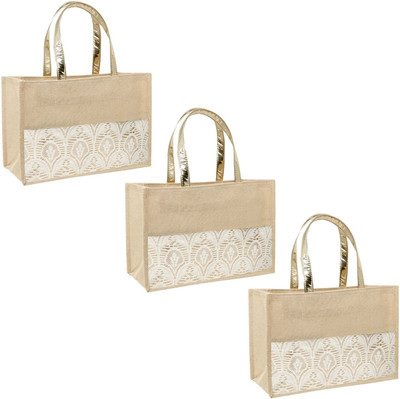 ENSAC White Tote Canvas Handbag for Women & Men Stylish Lunch Bag Daily Use(Pack of 3)