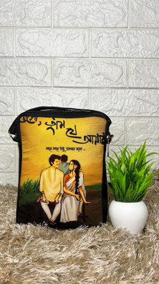 LABANYA CREATION Yellow Sling Bag Digital Print Round Sling Bag Waterproof Mobile Sling Bag