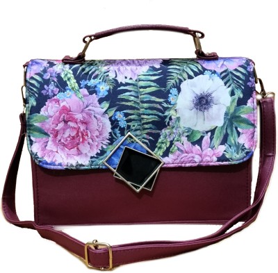 FSJ CREATION Maroon Sling Bag Floral Sling bag | Sling bag for Girls | Ladies Shoulder bag.