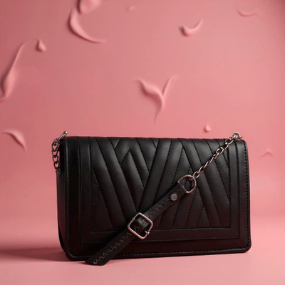 Amy Chic Black Clutch PU Leather Sling Bag with Chain Strap