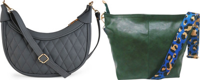 Dakota Grey, Green Sling Bag Genuine Leather Stylish Moon Bag for Women – Compact & Trendy(Pack of 2)